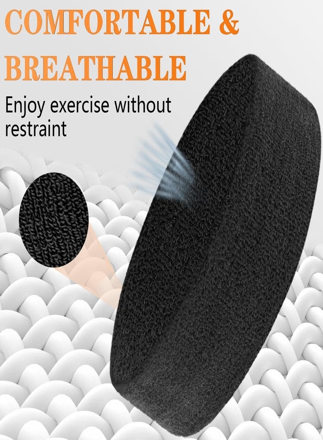 IMAGERIO 6 Pieces Sweatband Set Sports Headband Wristband Set, Moisture Wicking Athletic Sweatbands 4 Wrist Sweatband and 2 Headbands, Terry Cloth Sweat Absorbing Head Band for Workout -Black - Image 4